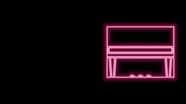Parlayan neon hattı, siyah arkaplanda izole edilmiş büyük piyano ikonu. Müzik aleti. 4K Video hareketli grafik canlandırması