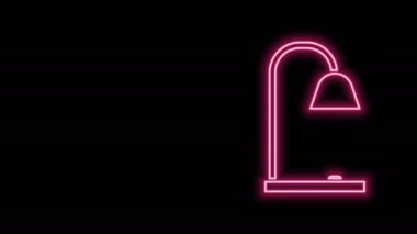 Parlayan neon çizgisi masa lambası simgesi siyah arkaplanda izole edildi. 4K Video hareketli grafik canlandırması