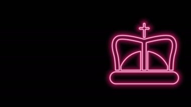 Parlayan neon hattı King Crown simgesi siyah arka planda izole edildi. 4K Video hareketli grafik canlandırması