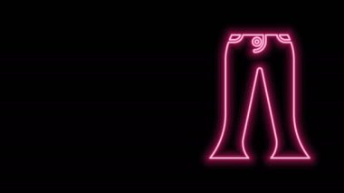Parlayan neon çizgili pantolon simgesi siyah arkaplanda izole edildi. 4K Video hareketli grafik canlandırması