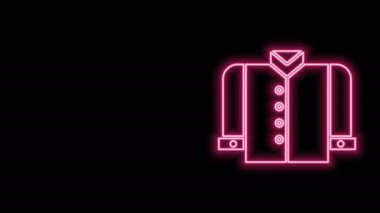 Parlayan neon çizgili tişört simgesi siyah arkaplanda izole edildi. 4K Video hareketli grafik canlandırması
