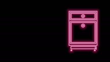 Parlayan neon hattı Mobilya komodininin simgesi siyah arkaplanda izole edildi. 4K Video hareketli grafik canlandırması