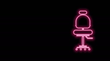 Parlayan neon hattı ofis koltuğu simgesi siyah arkaplanda izole edildi. 4K Video hareketli grafik canlandırması