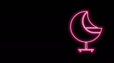 Parlayan neon hattı Armchair simgesi siyah arkaplanda izole edildi. 4K Video hareketli grafik canlandırması