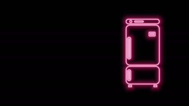 Parlayan neon hattı buzdolabı simgesi siyah arkaplanda izole edildi. Buzdolabı buzdolabı. Ev aletleri ve aletler. 4K Video hareketli grafik canlandırması