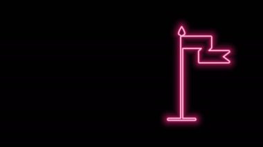 Parlayan neon hattı Ortaçağ bayrağı simgesi siyah arkaplanda izole edildi. Bir kral ya da kraliçe tarafından yönetilen ülke, devlet ya da bölge. 4K Video hareketli grafik canlandırması