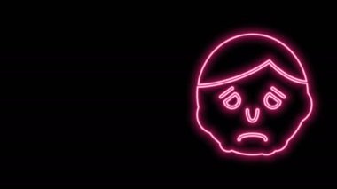 Yüz simgesindeki parlak neon çizgisi iltihabı siyah arkaplanda izole edildi. 4K Video hareketli grafik canlandırması