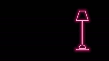 Parlayan neon hattı yer lambası simgesi siyah arkaplanda izole edildi. 4K Video hareketli grafik canlandırması