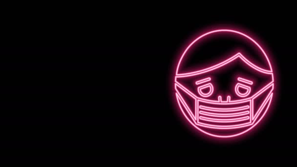 Linha de néon brilhante Cara de homem em um ícone de máscara protetora médica isolado em fundo preto. Quarentena. Animação gráfica em movimento de vídeo 4K — Vídeo de Stock
