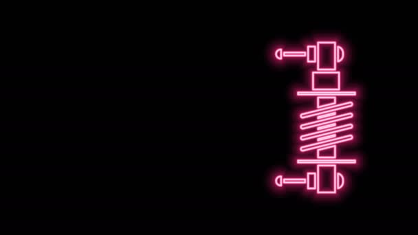 Leuchtende Neon-Linie Stoßdämpfer-Symbol isoliert auf schwarzem Hintergrund. 4K Video Motion Grafik Animation — Stockvideo