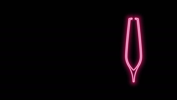Ragyogó neon vonal Szemöldök csipeszek ikon elszigetelt fekete alapon. Kozmetikai csipesz a benőtt hajhoz. 4K Videó mozgás grafikus animáció — Stock videók