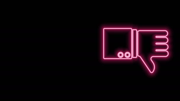 Glowing neon line Dislike ikon terisolasi pada latar belakang hitam. Animasi grafis gerak Video 4K — Stok Video