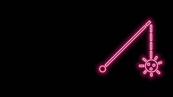 Ragyogó neon vonal Középkori láncos buzogány labda ikon elszigetelt fekete háttérrel. Középkori fegyver. 4K Videó mozgás grafikus animáció — Stock videók