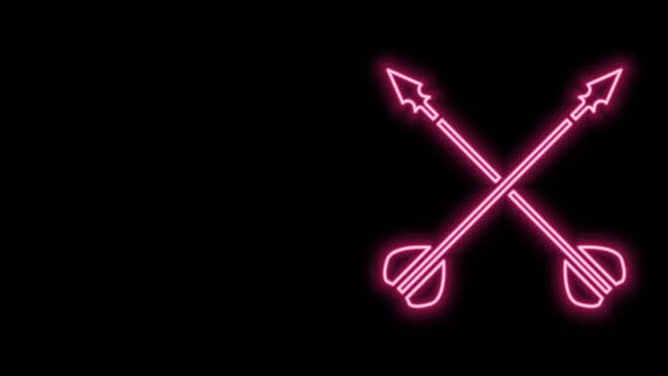 Świecące neon linii Średniowieczne skrzyżowane strzałki ikona izolowana na czarnym tle. Średniowieczna broń. 4K Animacja graficzna ruchu wideo — Wideo stockowe