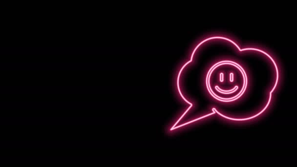 Ligne lumineuse néon Bulle vocale avec icône sourire isolée sur fond noir. Émoticône souriant. Joyeux symbole de chat souriant. Animation graphique de mouvement vidéo 4K — Video