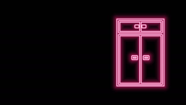 Gloeiende neon lijn Kledingkast pictogram geïsoleerd op zwarte achtergrond. 4K Video motion grafische animatie — Stockvideo