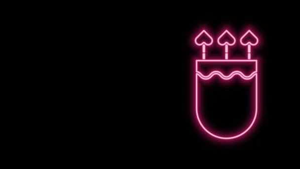 Leuchtende Leuchtlinien Köcher und Pfeile mit Herz-Symbol isoliert auf schwarzem Hintergrund. Amor-Symbol. Liebeszeichen. Valentinstag Konzept. 4K Video Motion Grafik Animation — Stockvideo