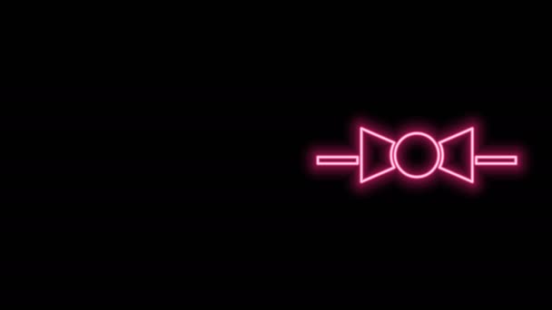 Gloeiende neon lijn strik pictogram geïsoleerd op zwarte achtergrond. 4K Video motion grafische animatie — Stockvideo