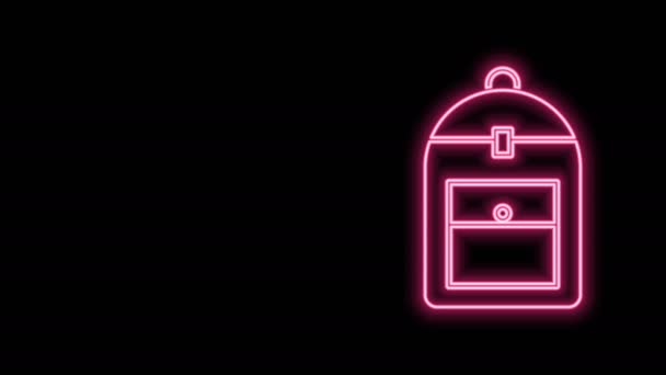 Icono de la mochila de línea de neón brillante aislado sobre fondo negro. Animación gráfica de vídeo 4K — Vídeo de stock