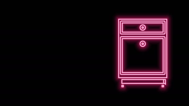 ネオンラインの輝き黒の背景に隔離された家具のナイトスタンドアイコン。4Kビデオモーショングラフィックアニメーション — ストック動画