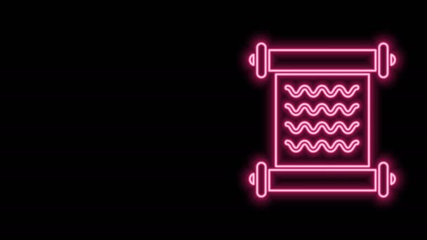 Parlayan neon çizgisi Kararname, kağıt, parşömen, parşömen simgesi siyah arkaplanda izole edilmiş. 4K Video hareketli grafik canlandırması — Stok video