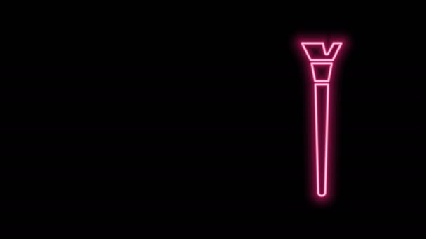 Gloeiende neon lijn Make-up borstel pictogram geïsoleerd op zwarte achtergrond. 4K Video motion grafische animatie — Stockvideo