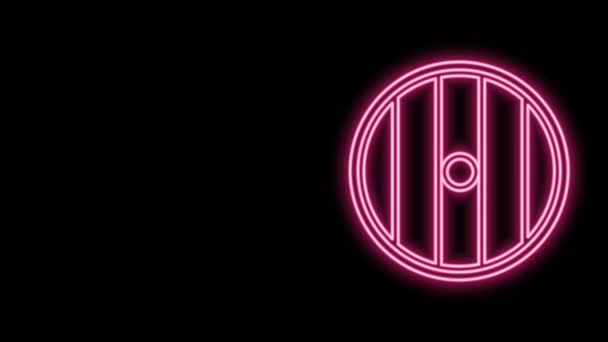 Świecąca neonowa linia Okrągła drewniana ikona tarczy odizolowana na czarnym tle. Ochrona, bezpieczeństwo, ochrona, prywatność, koncepcja strażnika. 4K Animacja graficzna ruchu wideo — Wideo stockowe