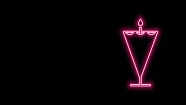 Leuchtende Neon-Linie Mittelalterliche Flagge Symbol isoliert auf schwarzem Hintergrund. Land, Staat oder Territorium, das von einem König oder einer Königin regiert wird. 4K Video Motion Grafik Animation — Stockvideo