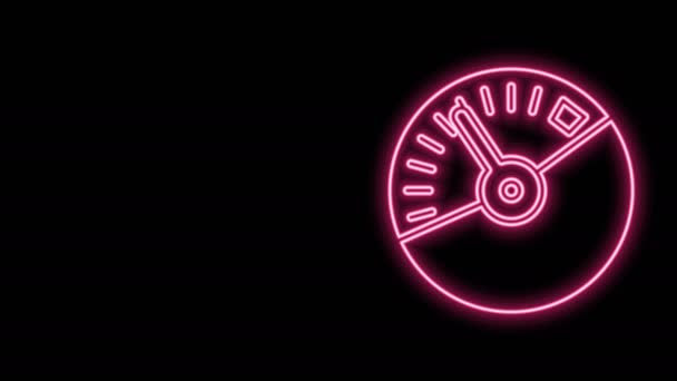 Glowing neon line Speedometer icon isolated on black background. 4K Video motion graphic animation — Stock Video