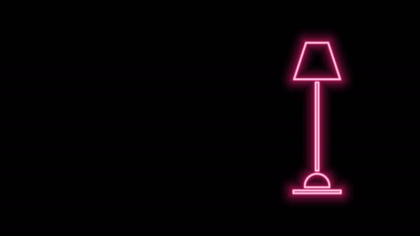 Linha de néon brilhante Ícone da lâmpada de assoalho isolado no fundo preto. Animação gráfica em movimento de vídeo 4K — Vídeo de Stock