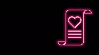 Parlayan neon hattı Zarfın içinde siyah arka planda Valentine 'ın kalp ikonu var. Mesaj aşkım. Aşk ve romantizm mektubu. 4K Video hareketli grafik canlandırması