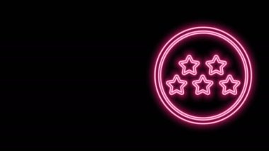 Parlayan neon hattı Beş yıldızlı müşteri ürün değerlendirme simgesi siyah arkaplanda izole edildi. Favori, en iyi derecelendirme, ödül sembolü. 4K Video hareketli grafik canlandırması