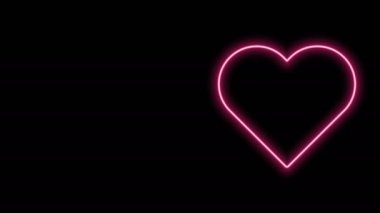 Parlayan neon çizgisi kalp simgesi siyah arkaplanda izole edildi. Romantik sembol, bağlanma, tutku ve düğün. Sevgililer Günü sembolü. 4K Video hareketli grafik canlandırması