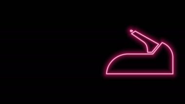 Parlayan neon hattı araba el freni ikonu siyah arka planda izole edildi. Park freni kolu. 4K Video hareketli grafik canlandırması