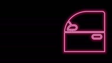 Parlayan neon çizgili araba kapısı simgesi siyah arka planda izole edildi. 4K Video hareketli grafik canlandırması
