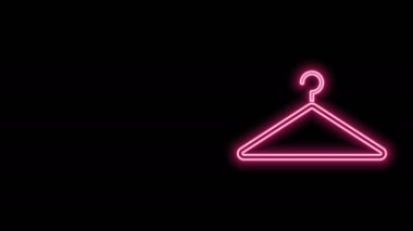 Parlayan neon hattı elbise askısı simgesi siyah arkaplanda izole edildi. Vestiyer ikonu. Kıyafet servis sembolü. Çamaşır askı tabelası. 4K Video hareketli grafik canlandırması