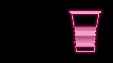 Parlayan neon çizgisi kağıt cam ikonu siyah arkaplanda izole edilmiş. Soda bardağı. Taze soğuk içecek sembolü. 4K Video hareketli grafik canlandırması