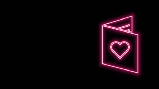 Ragyogó neon vonal Valentin napi szórólap szív ikon elszigetelt fekete alapon. Ünnepi plakát sablon meghívó vagy üdvözlőlap. 4K Videó mozgás grafikus animáció — Stock videók