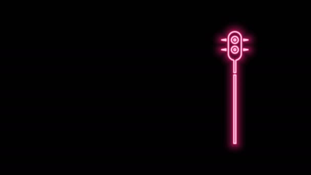 Ragyogó neon vonal Középkori láncos buzogány labda ikon elszigetelt fekete háttérrel. Középkori fegyver. 4K Videó mozgás grafikus animáció — Stock videók
