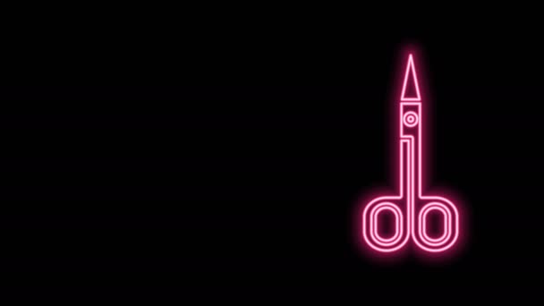 Glødende neon line Saks ikon isoleret på sort baggrund. Skæring værktøj tegn. 4K Video bevægelse grafisk animation – Stock-video