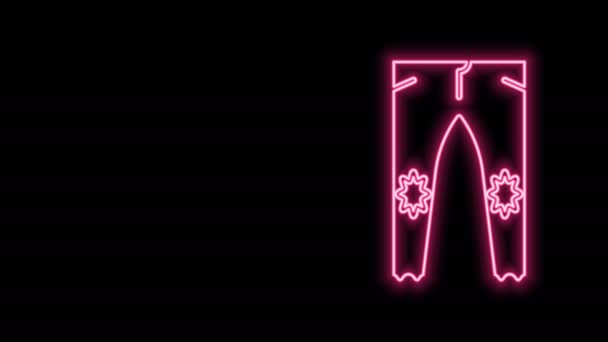 Luminoso neon linea Pantaloni icona isolata su sfondo nero. Animazione grafica 4K Video motion — Video Stock
