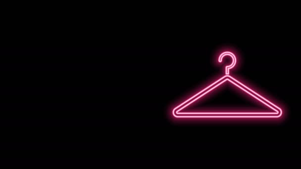 Glødende neon linje Hanger garderobe ikon isoleret på sort baggrund. Ikonet i garderoben. Tøj service symbol. Vasketøj bøjle tegn. 4K Video bevægelse grafisk animation – Stock-video