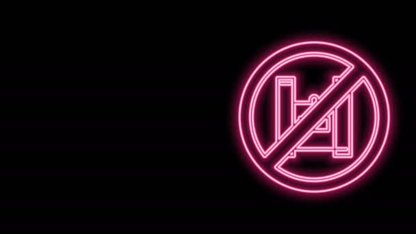 Glödande neon line Säg nej till plastpåsar affisch ikon isolerad på svart bakgrund. Förbudsskylt för cellofan och polyeten för engångsbruk. 4K Video motion grafisk animation — Stockvideo