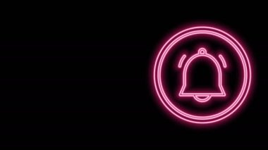 Parlayan neon hattı Çember düğmesi ve sohbet bildirim simgesi siyah arkaplanda izole edildi. Yeni mesaj, iletişim, sohbet, sosyal ağ bildirimi. 4K Video hareketli grafik canlandırması