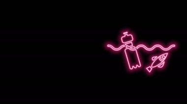 Parlayan neon hattı. Siyah arka planda izole edilmiş okyanus ikonu kirliliği sorunu. Çöpler, plastikler, denizdeki poşetler. 4K Video hareketli grafik canlandırması