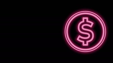Parlak neon hattı parası ve siyah arka planda izole edilmiş dolar sembolü simgesi. Bankacılık işareti. Para sembolü. 4K Video hareketli grafik canlandırması