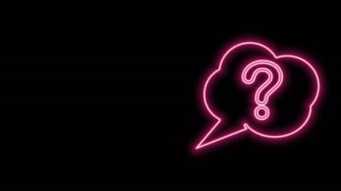 Parlayan neon hattı konuşma balonu ve soru simgesi siyah arkaplanda izole edildi. SSS işareti. Dosyaları kopyala, konuşma balonu ve grafiğini çıkar. 4K Video hareketli grafik canlandırması