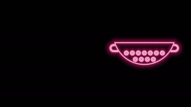 Parlayan neon hattı Mutfak süzgeci simgesi siyah arkaplanda izole edildi. Mutfak aletleri. Çatal bıçak seti. 4K Video hareketli grafik canlandırması