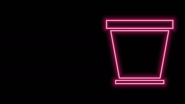 Светящийся неоновая линия цветочный горшок значок изолирован на черном фоне. Видеографическая анимация 4K — стоковое видео