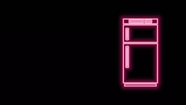 Glowing neon line Refrigerator icon isolated on black background. Fridge freezer refrigerator. Household tech and appliances. 4K Video motion graphic animation — Stock Video